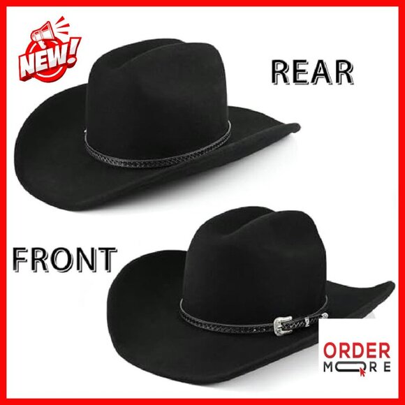 100% Wool Western Cowboy Hat Felt Fedora Adjustable Two Bands - Picture 8 of 8